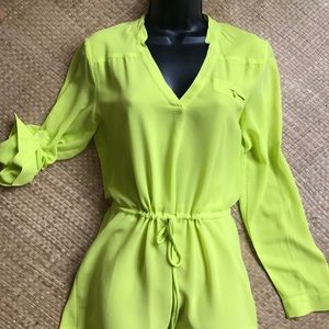 Bright neon yellow-lime green shirt dress